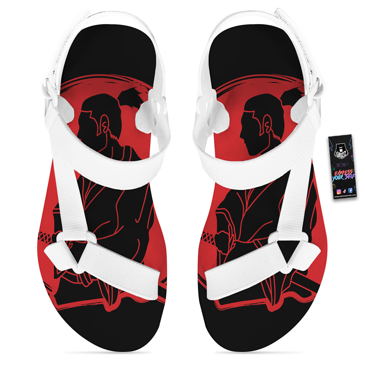 Samurai Red Sunset Print White Open Toe Sandals-grizzshop