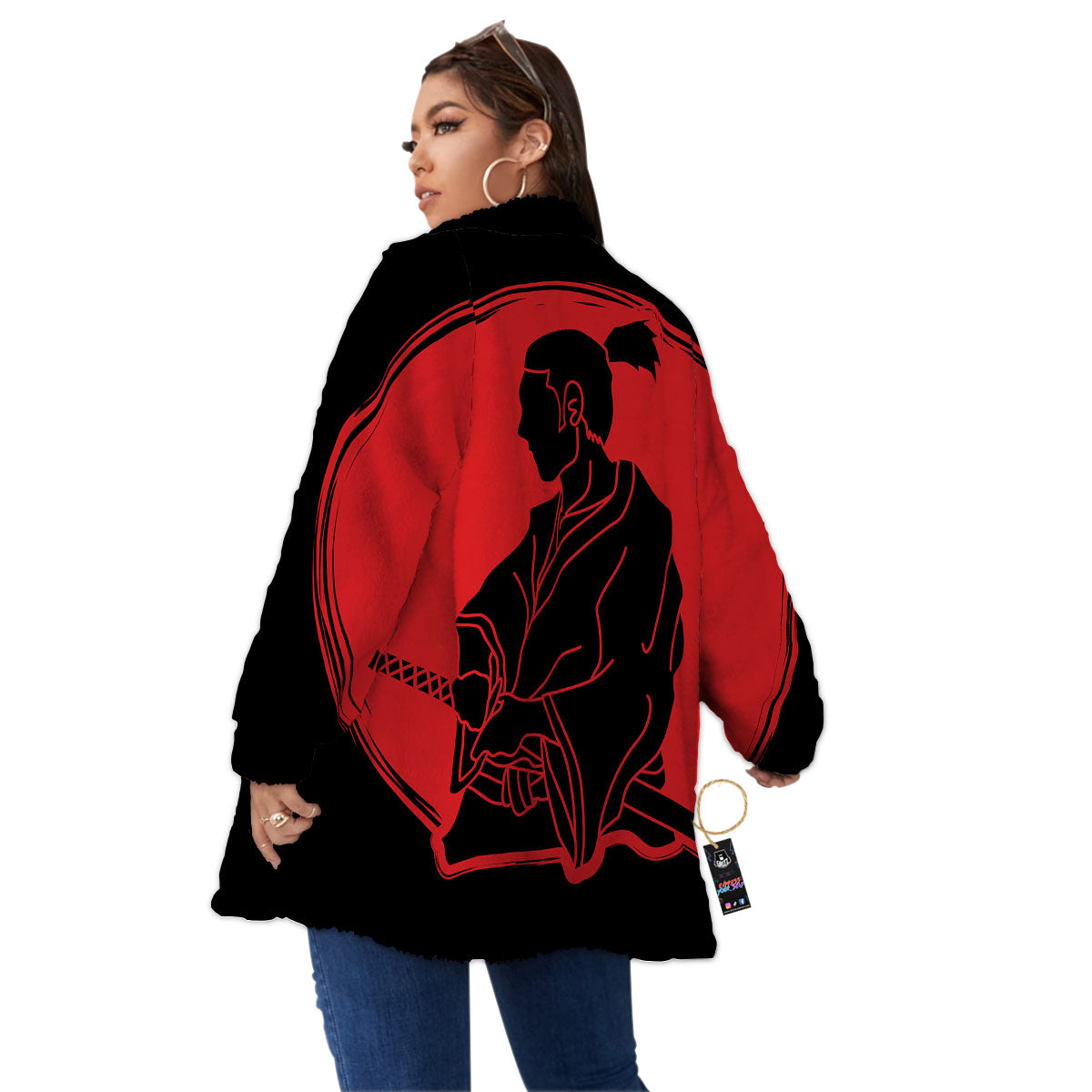 Samurai Red Sunset Print Women's Sherpa Jacket-grizzshop