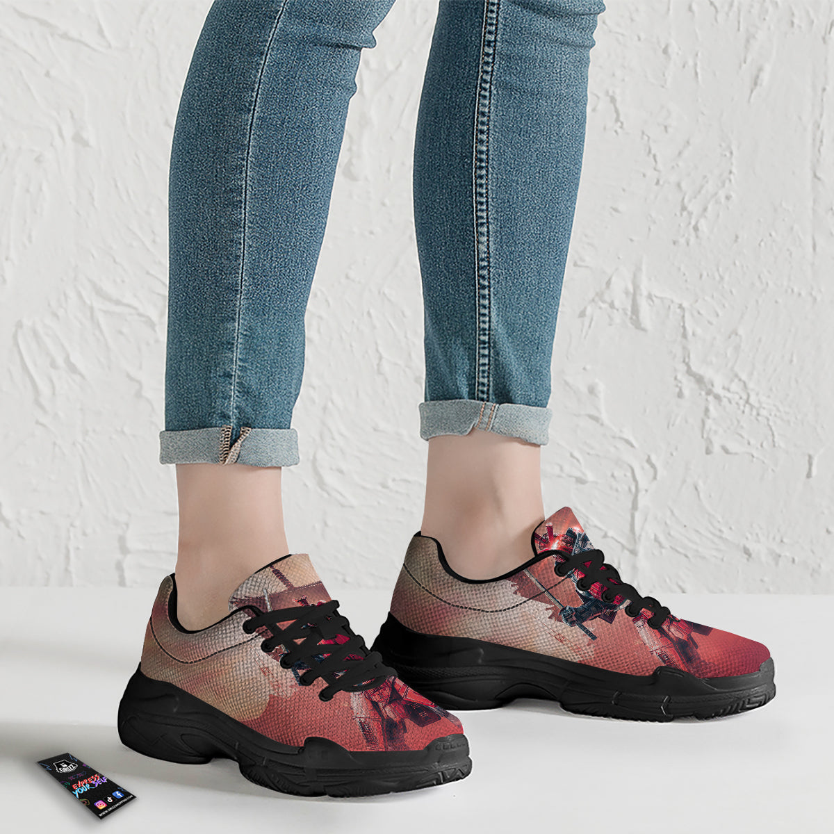 Samurai Robot Print Black Chunky Shoes-grizzshop