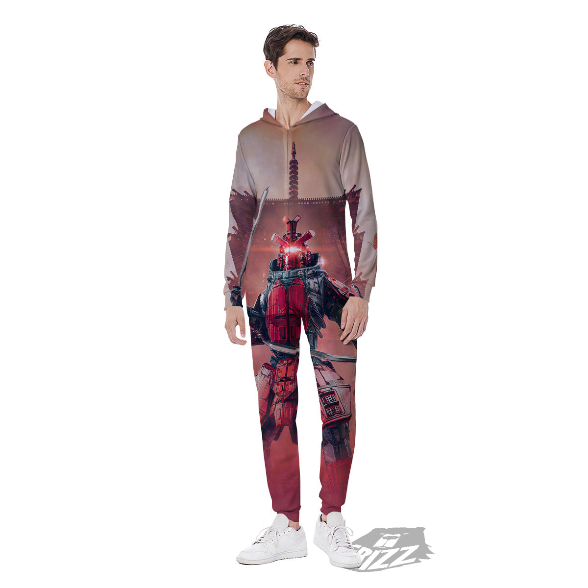 Samurai Robot Print Men's Jumpsuit-grizzshop