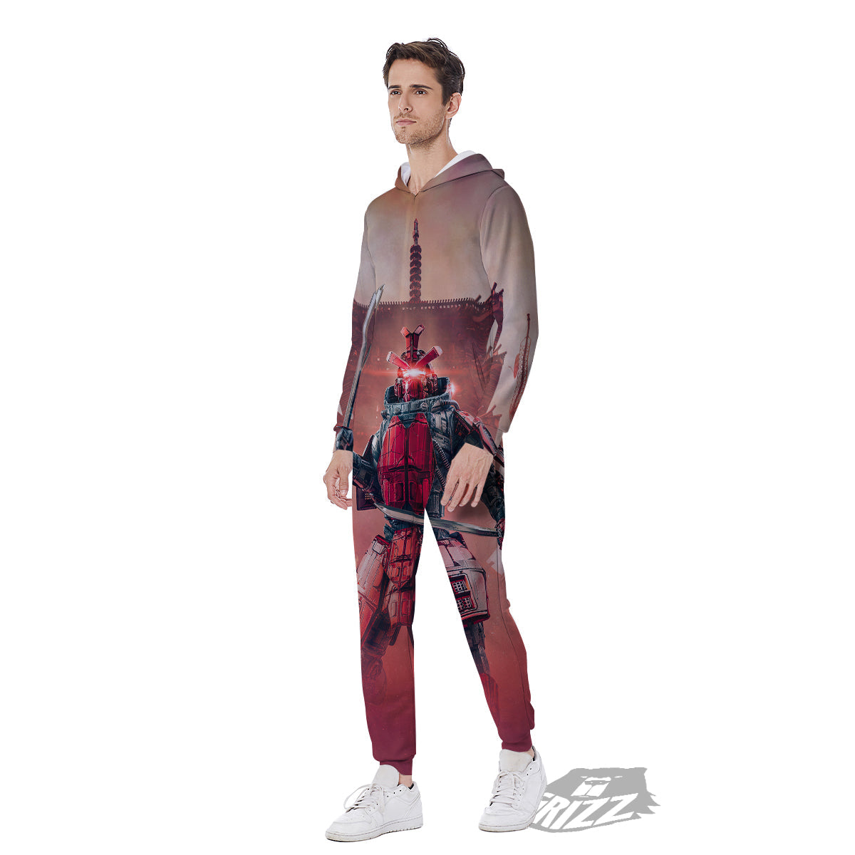Samurai Robot Print Men's Jumpsuit-grizzshop