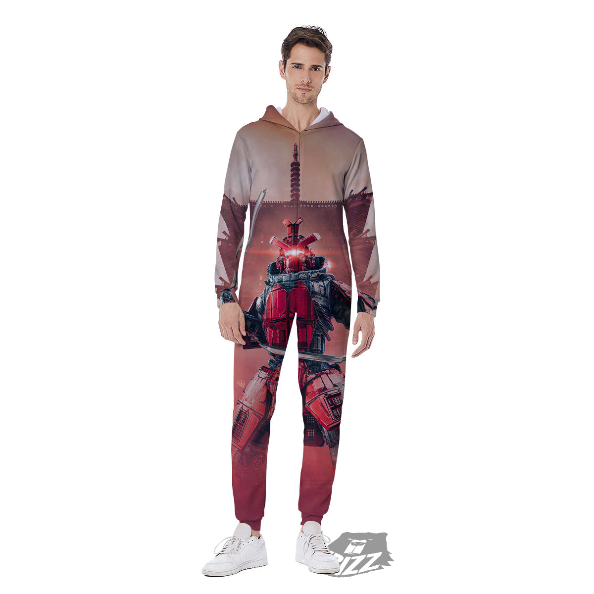Samurai Robot Print Men's Jumpsuit-grizzshop