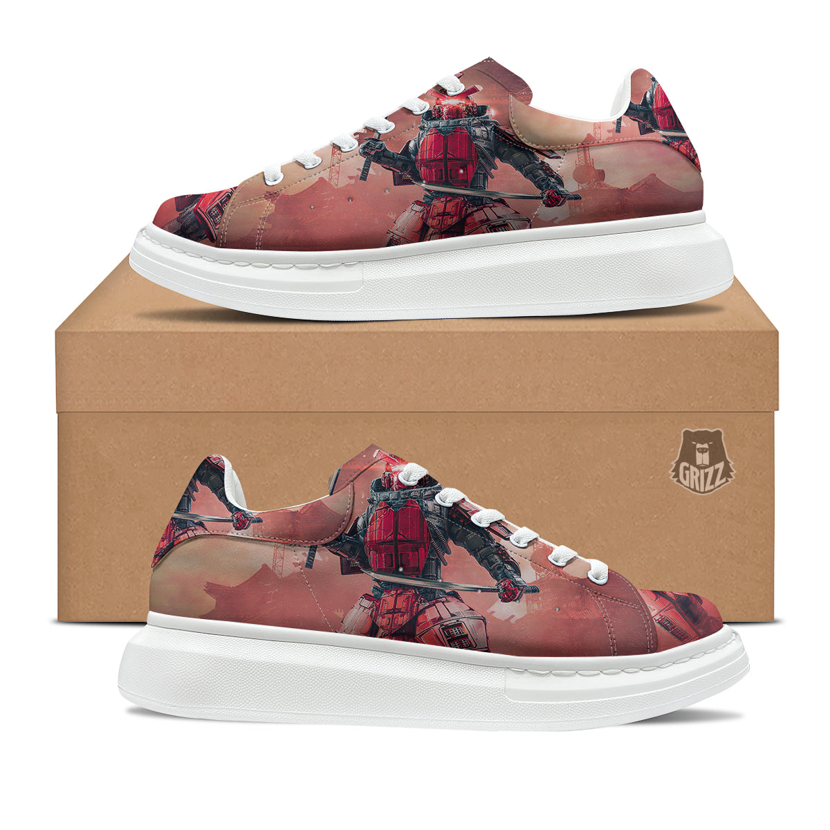 Samurai Robot Print Platform Shoes-grizzshop