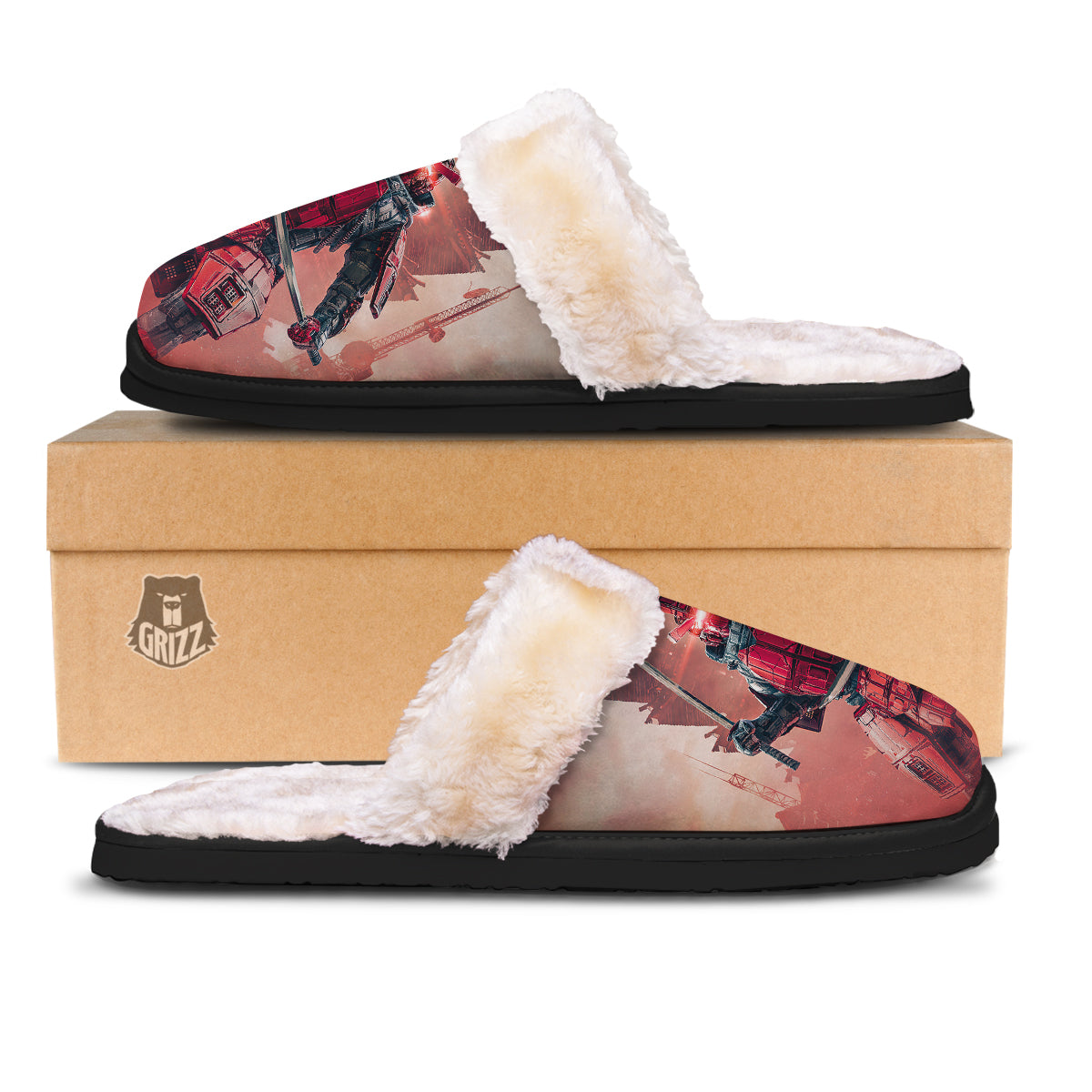 Samurai Robot Print Slippers-grizzshop