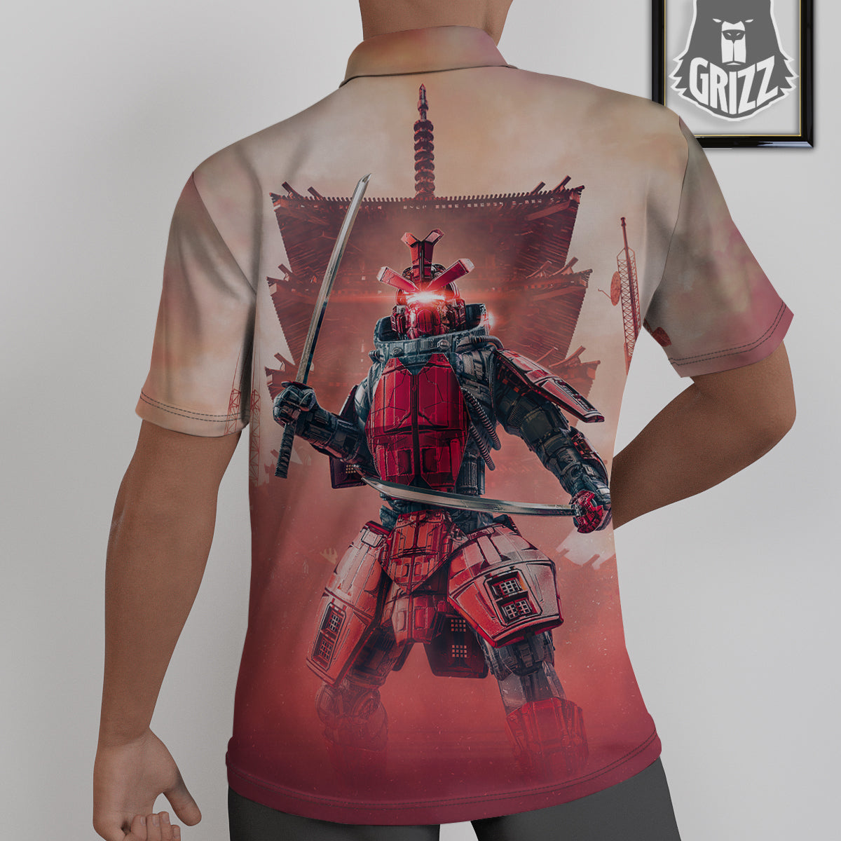 Samurai Robot Print Untucked Shirts-grizzshop