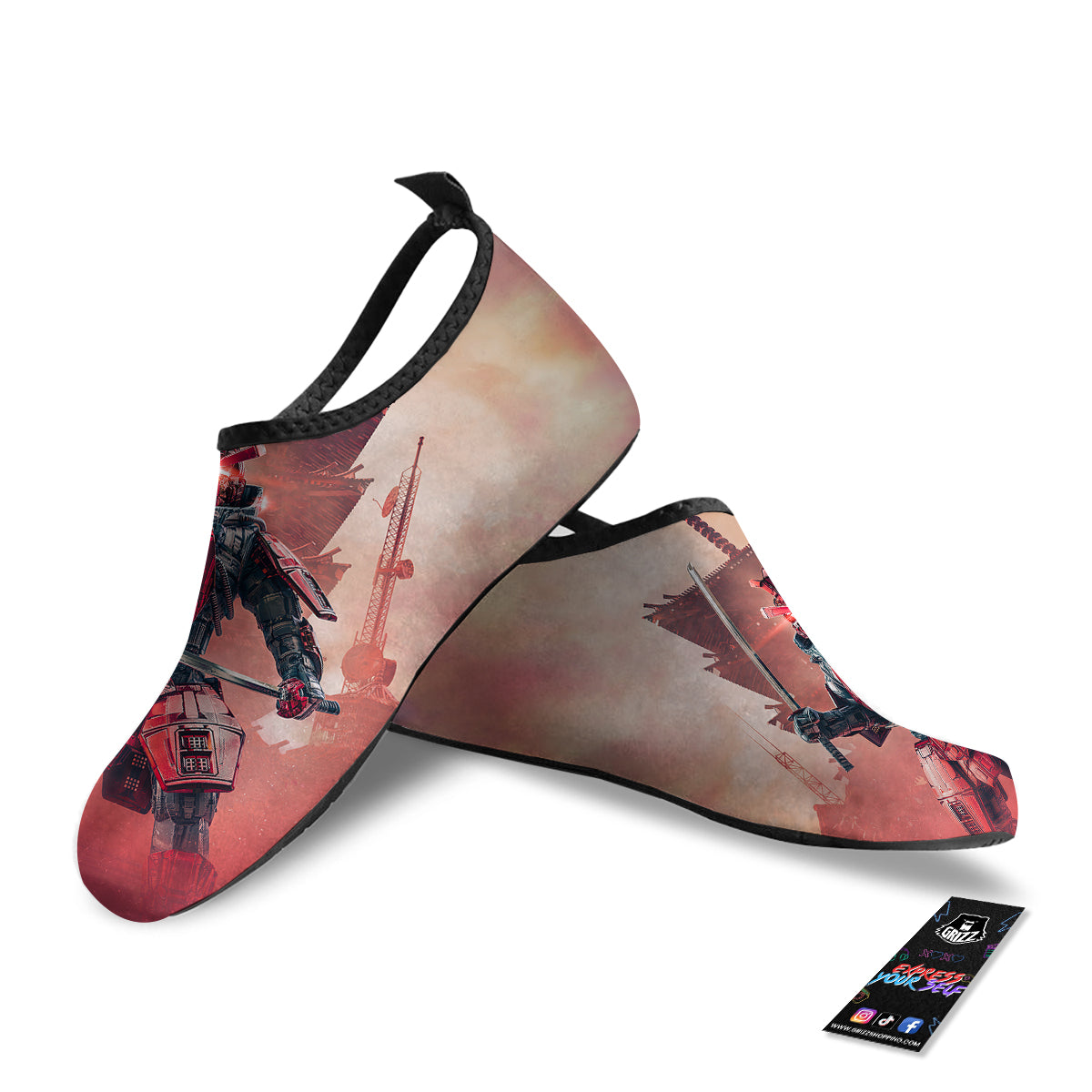 Samurai Robot Print Water Shoes-grizzshop