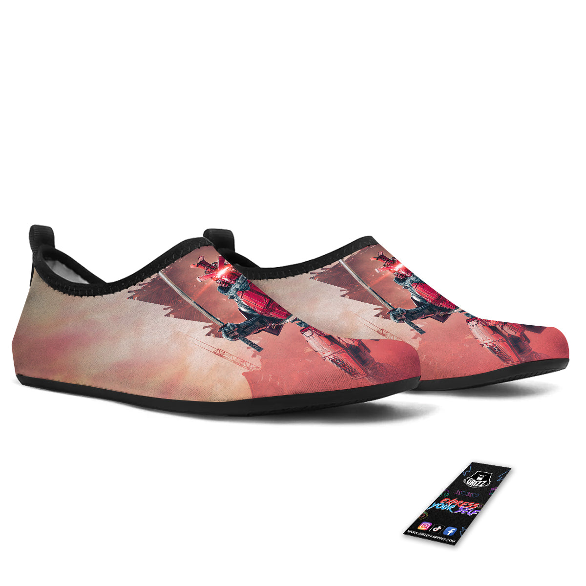 Samurai Robot Print Water Shoes-grizzshop