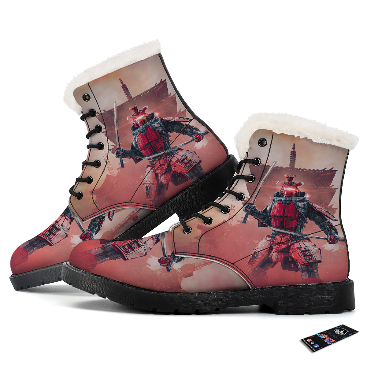 Samurai Robot Print Winter Boots-grizzshop