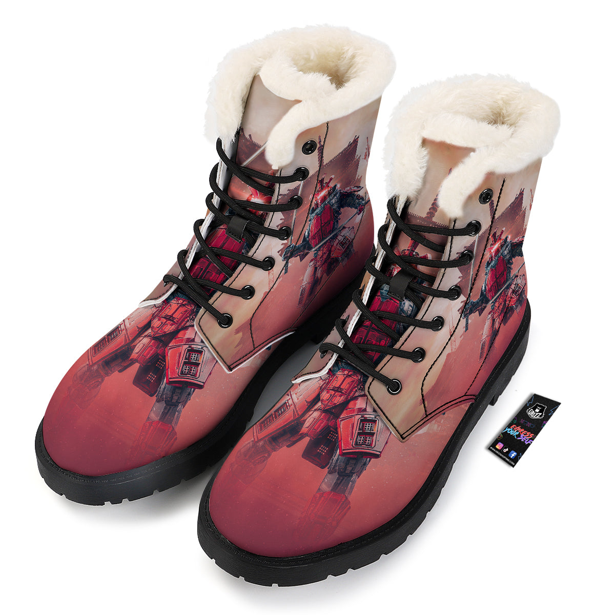 Samurai Robot Print Winter Boots-grizzshop
