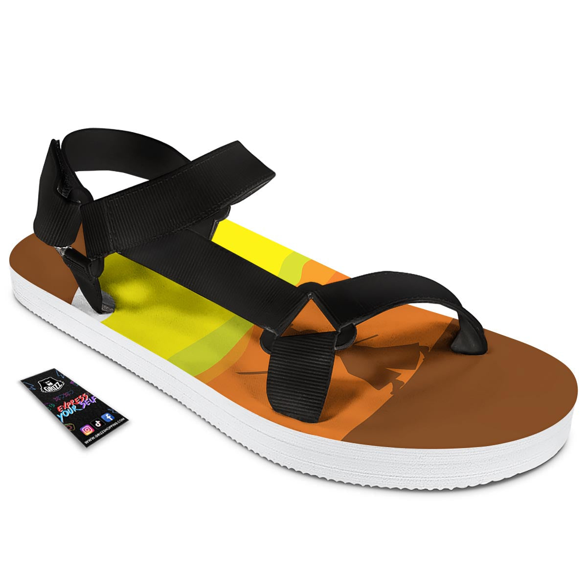Samurai Sunset Japanese Print Black Open Toe Sandals-grizzshop