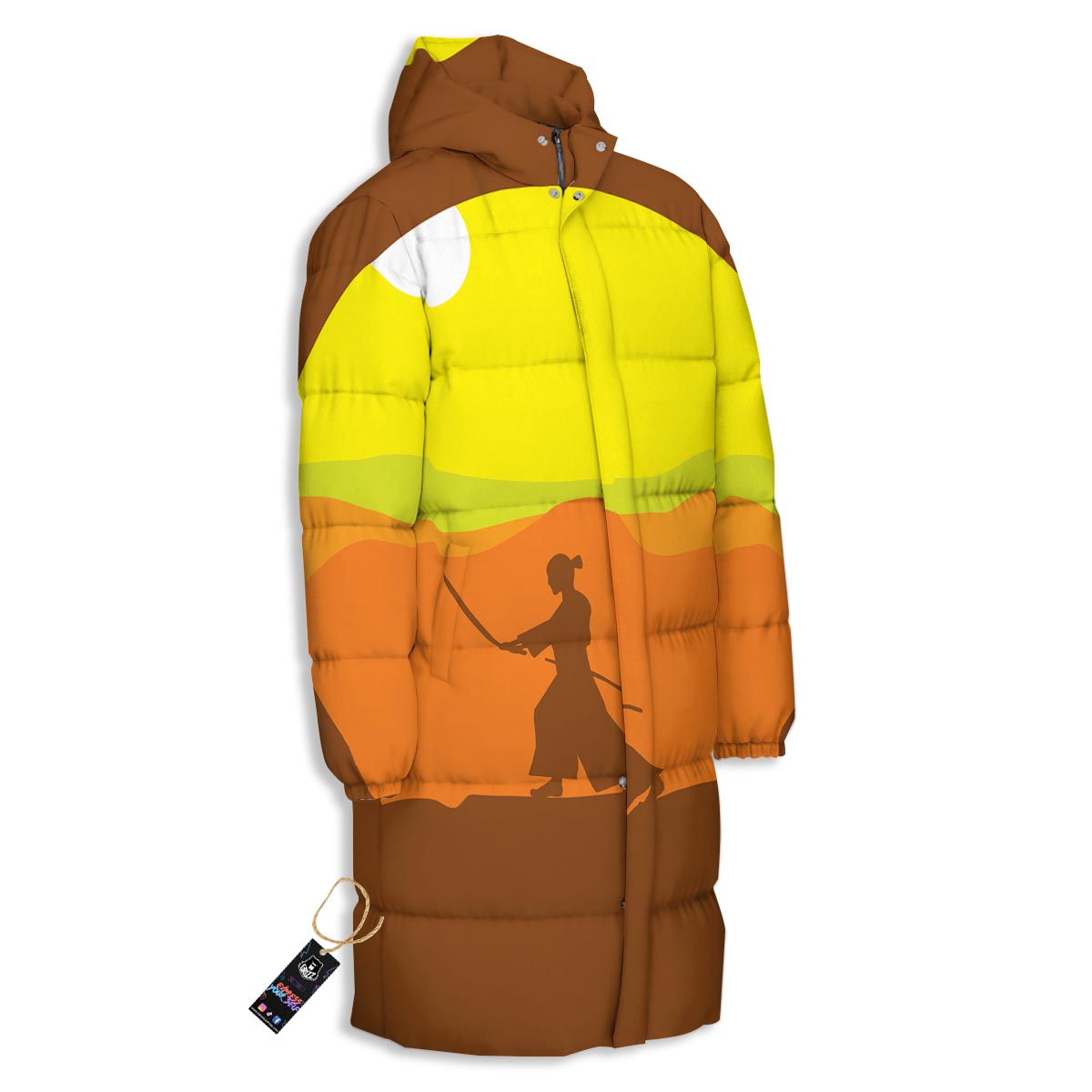 Samurai Sunset Japanese Print Long Down Jacket-grizzshop