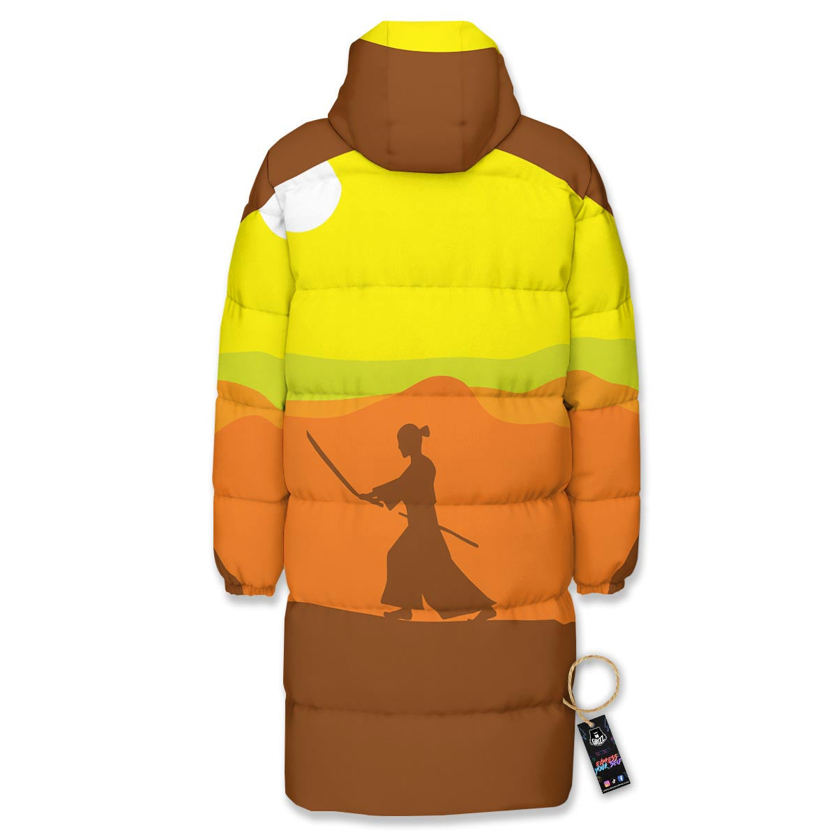 Samurai Sunset Japanese Print Long Down Jacket-grizzshop