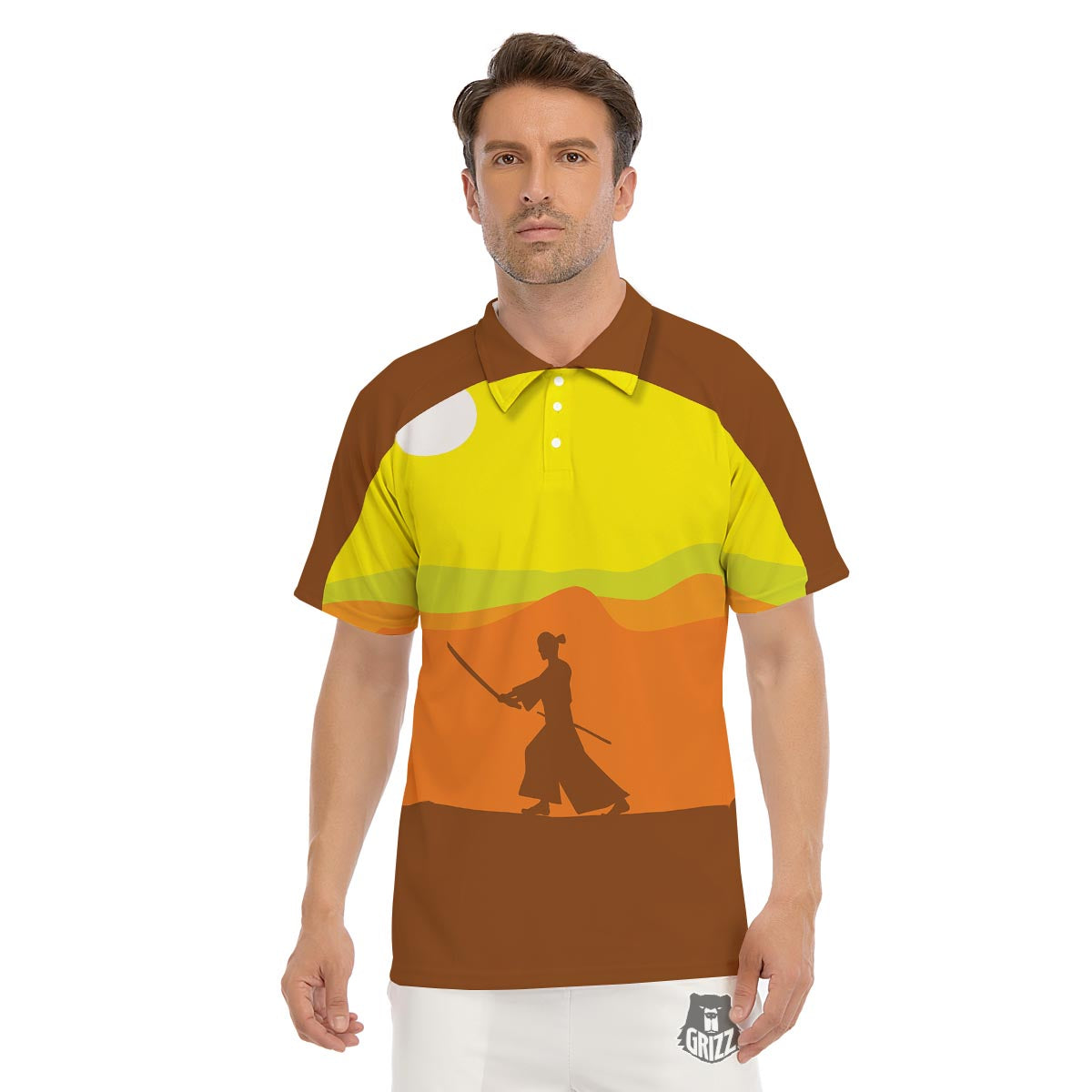 Janpanese Floral Dragon Print Men's Golf Shirts