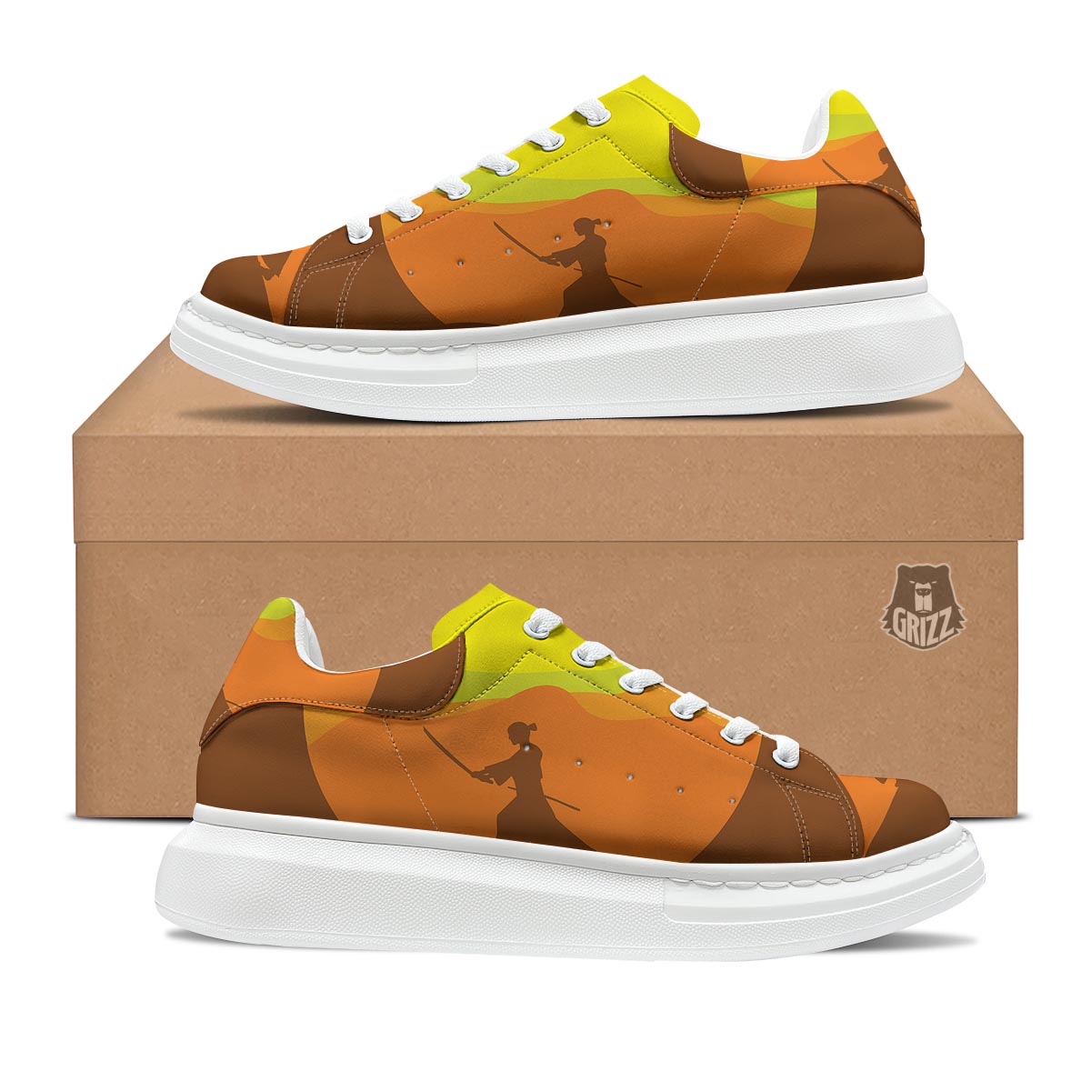 Samurai Sunset Japanese Print Platform Shoes-grizzshop