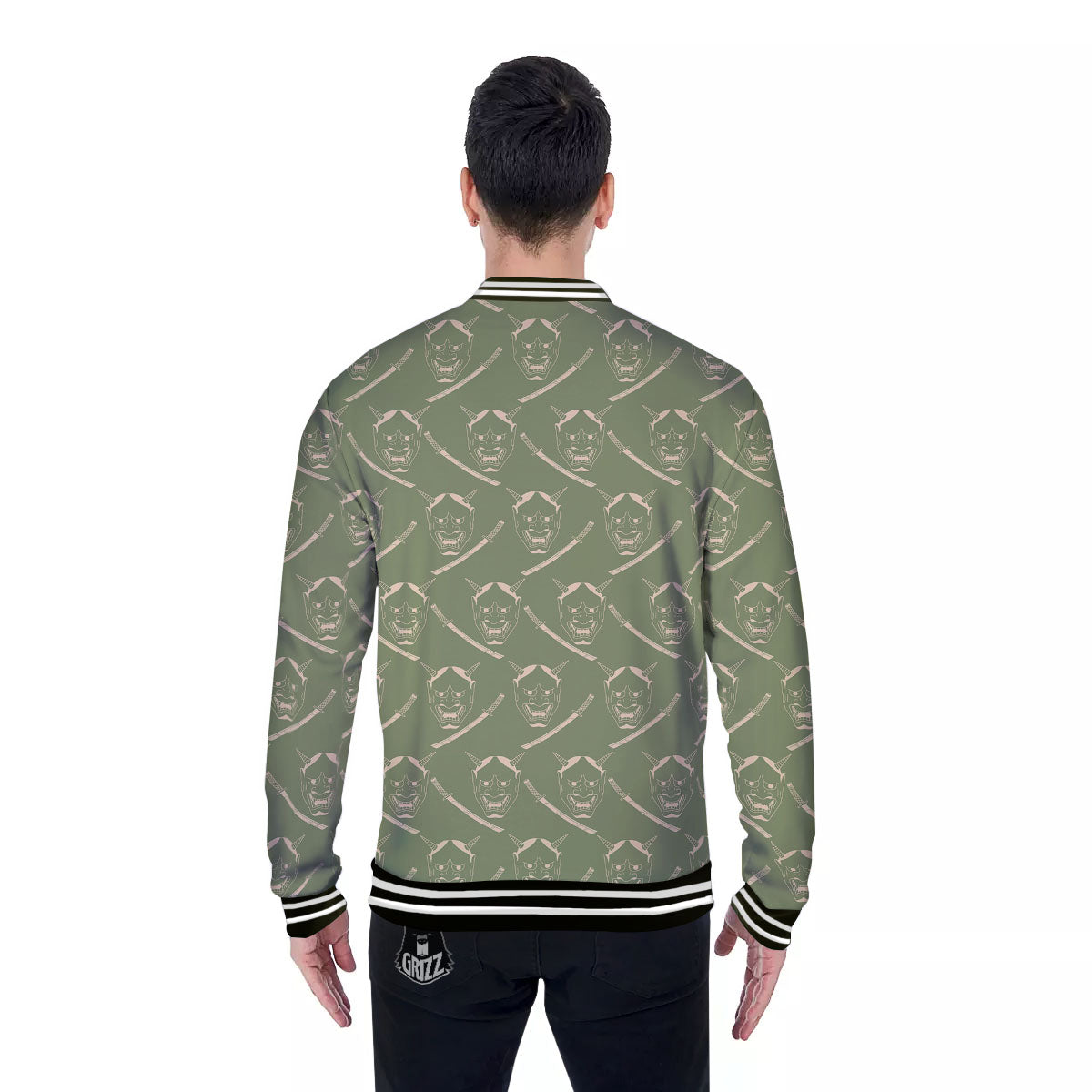 Samurai Warrior Mask Japanese Print Pattern Baseball Jacket-grizzshop