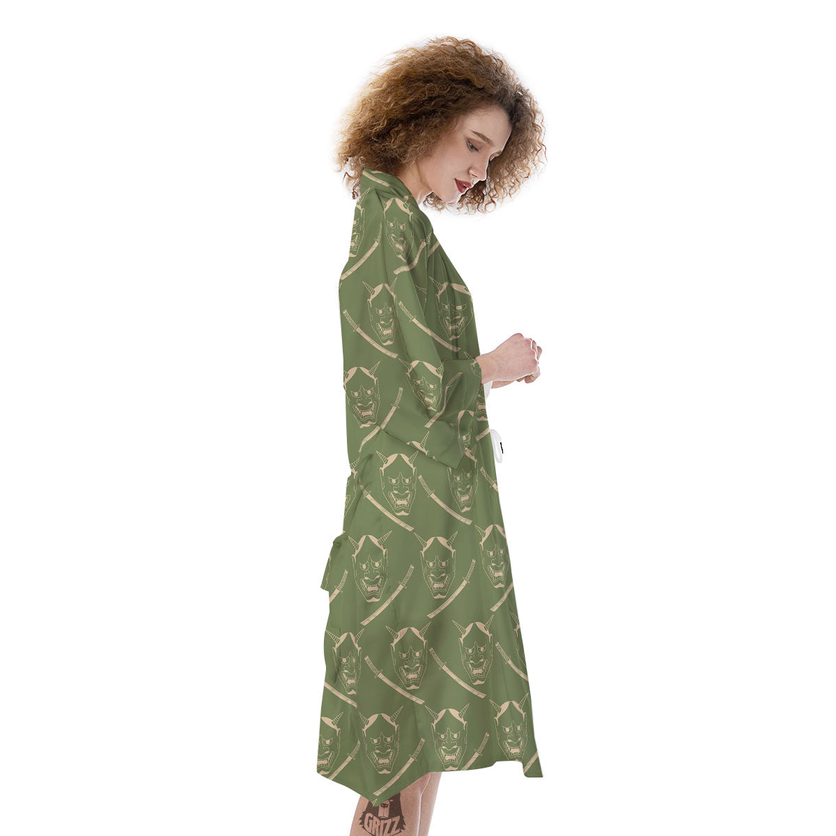 Samurai Warrior Mask Japanese Print Pattern Kimono-grizzshop