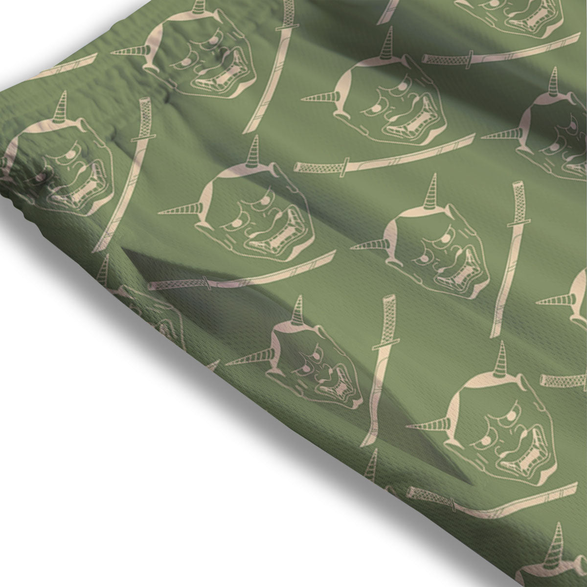 Samurai Warrior Mask Japanese Print Pattern Mesh Shorts
