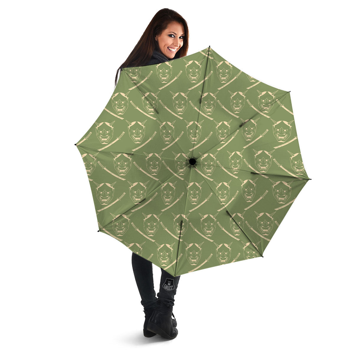 Samurai Warrior Mask Japanese Print Pattern Umbrella-grizzshop