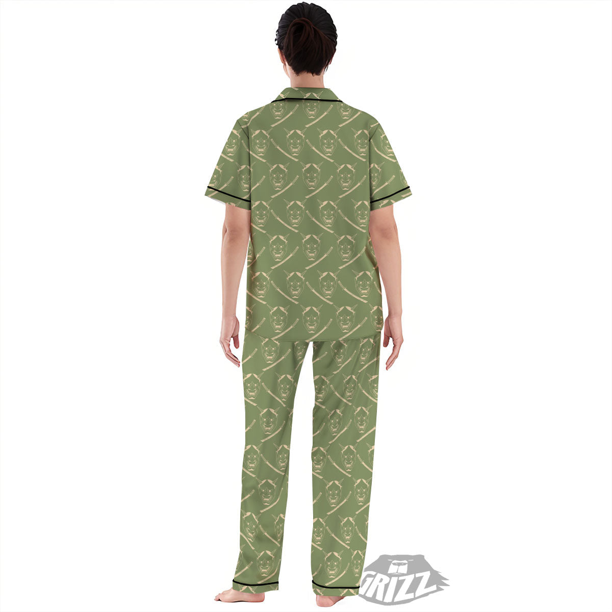 Samurai Warrior Mask Japanese Print Pattern Women's Pajamas Set-grizzshop