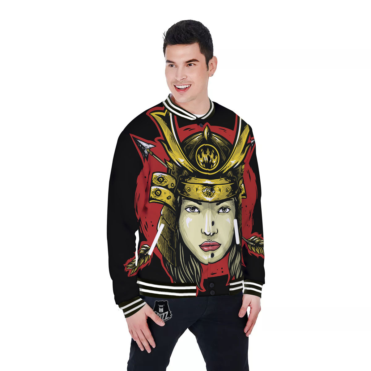 Samurai Woman Japanese Print Baseball Jacket-grizzshop