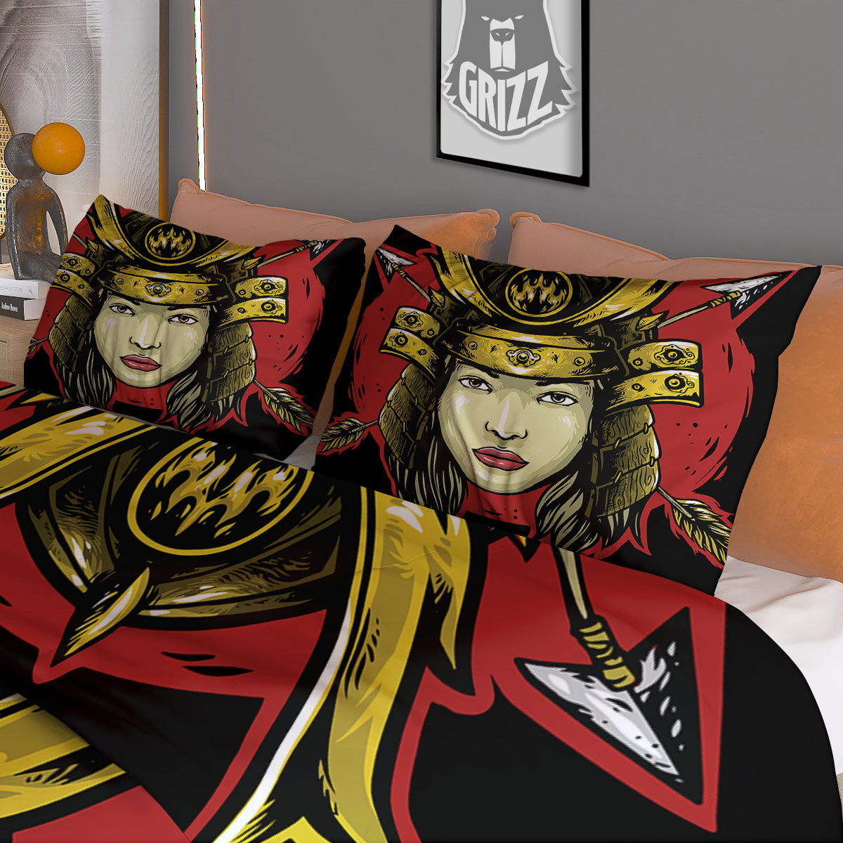 Samurai Woman Japanese Print Duvet Cover Bedding Set