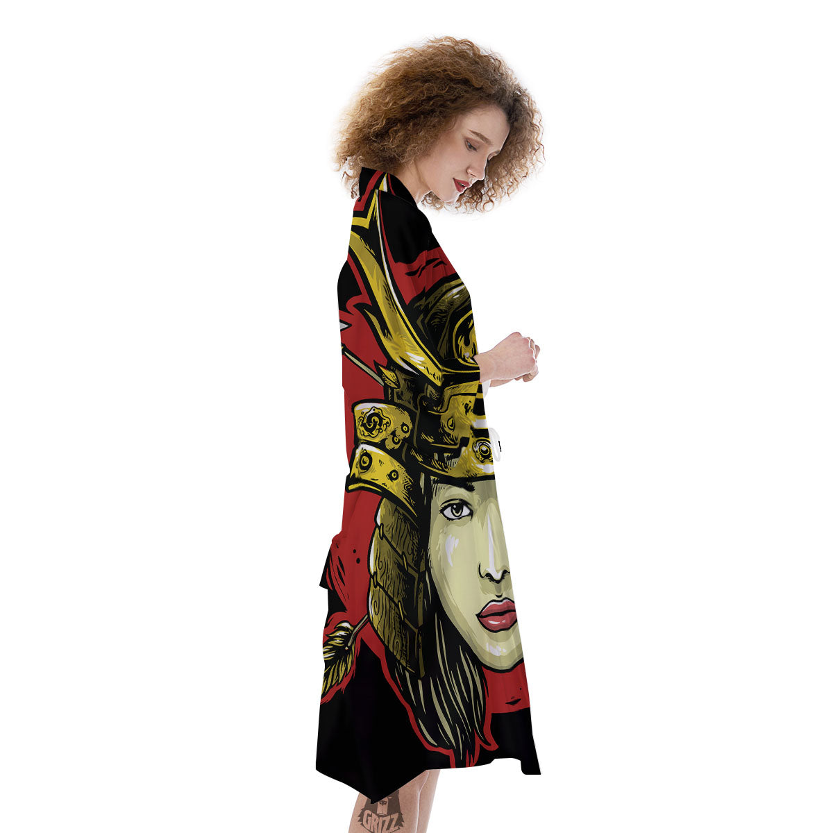 Samurai Woman Japanese Print Kimono-grizzshop
