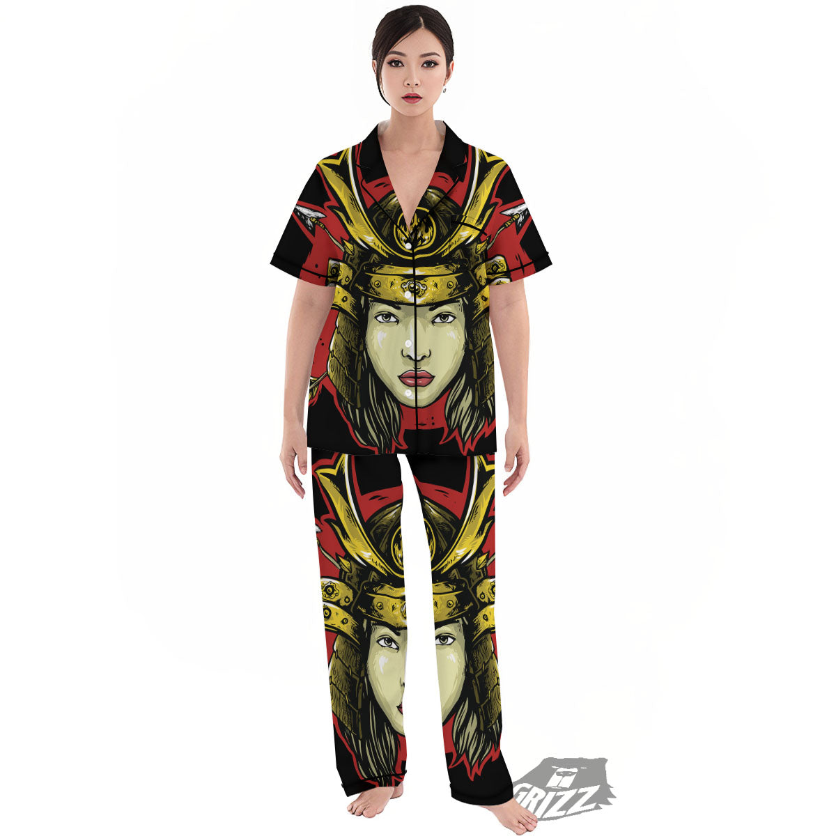 Samurai Woman Japanese Print Women's Pajamas Set-grizzshop