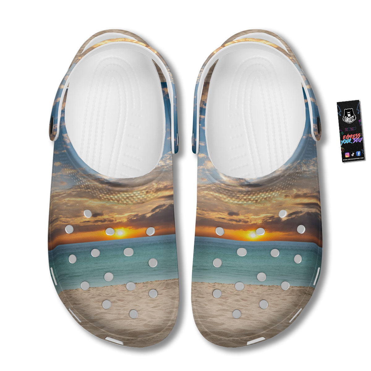 Sand Beach And Sunset Print Clog-grizzshop
