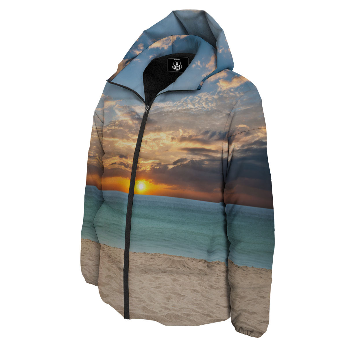Sand Beach And Sunset Print Down Jacket-grizzshop