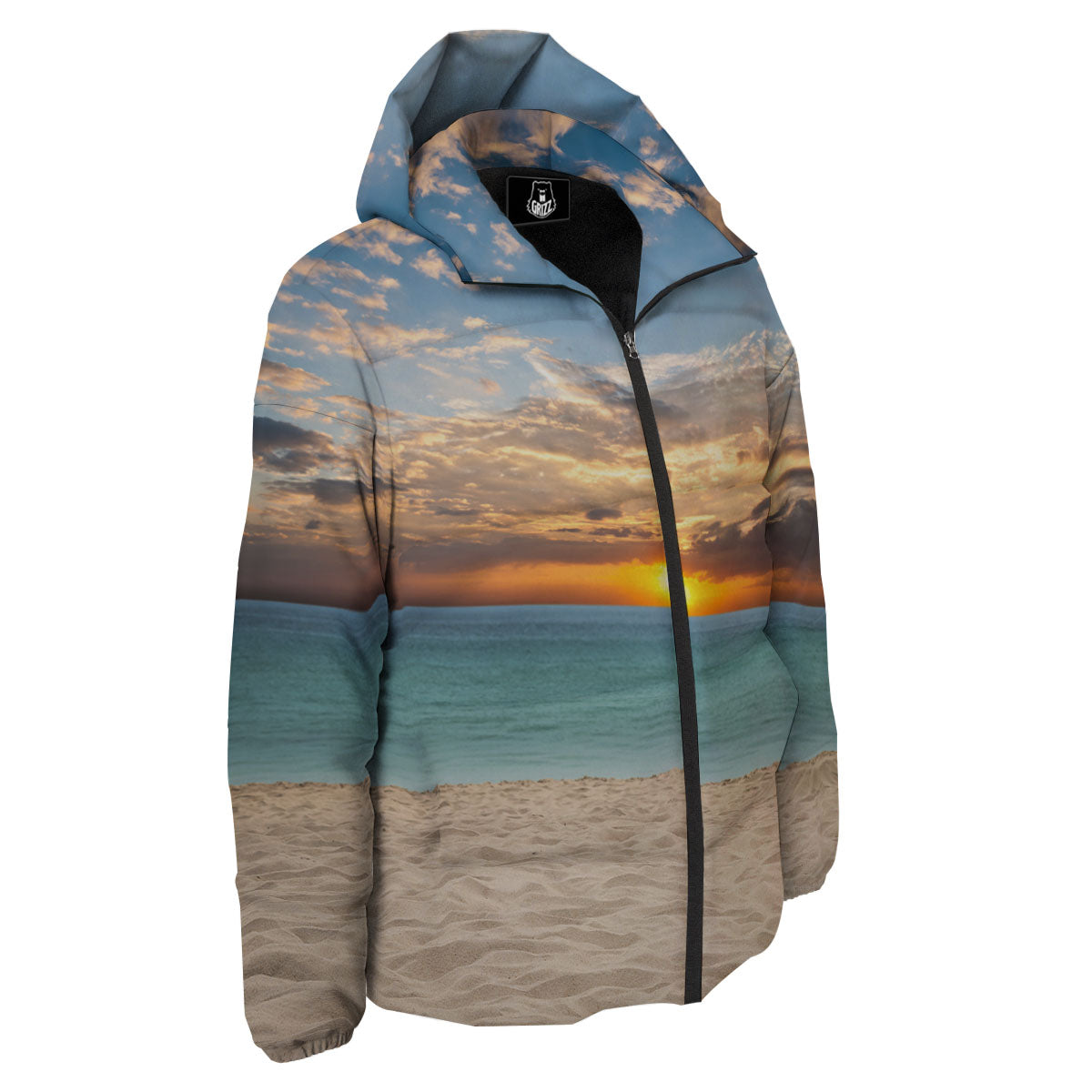 Sand Beach And Sunset Print Down Jacket-grizzshop
