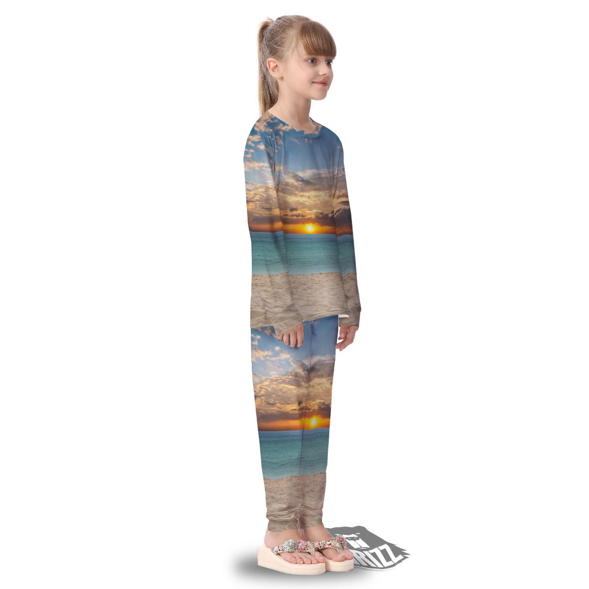 Sand Beach And Sunset Print Kid's Pajamas-grizzshop