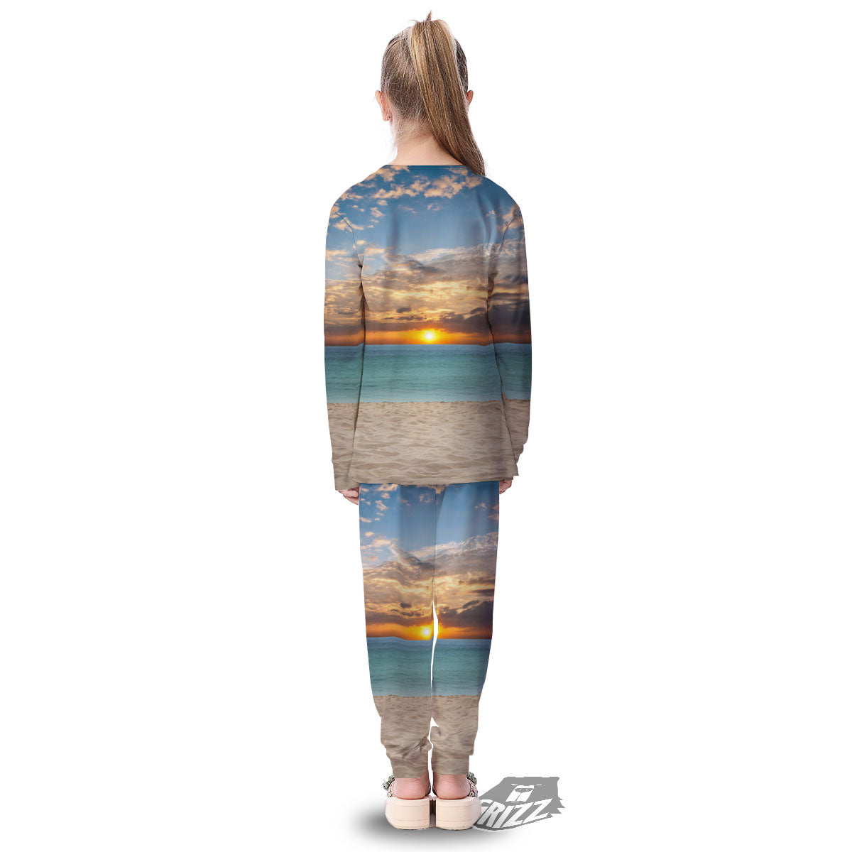 Sand Beach And Sunset Print Kid's Pajamas-grizzshop