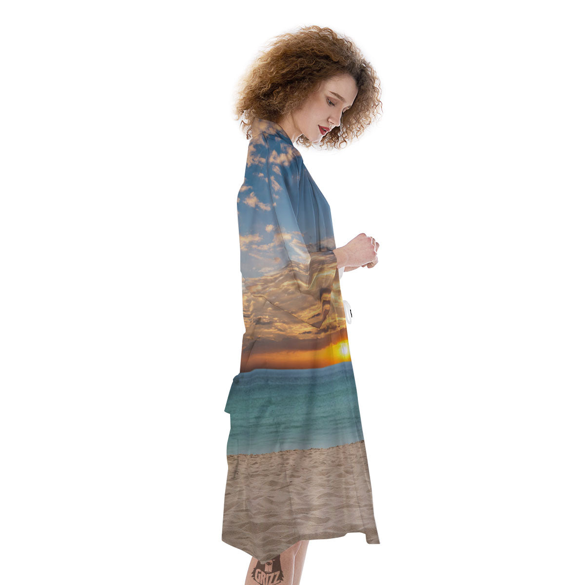 Sand Beach And Sunset Print Kimono-grizzshop