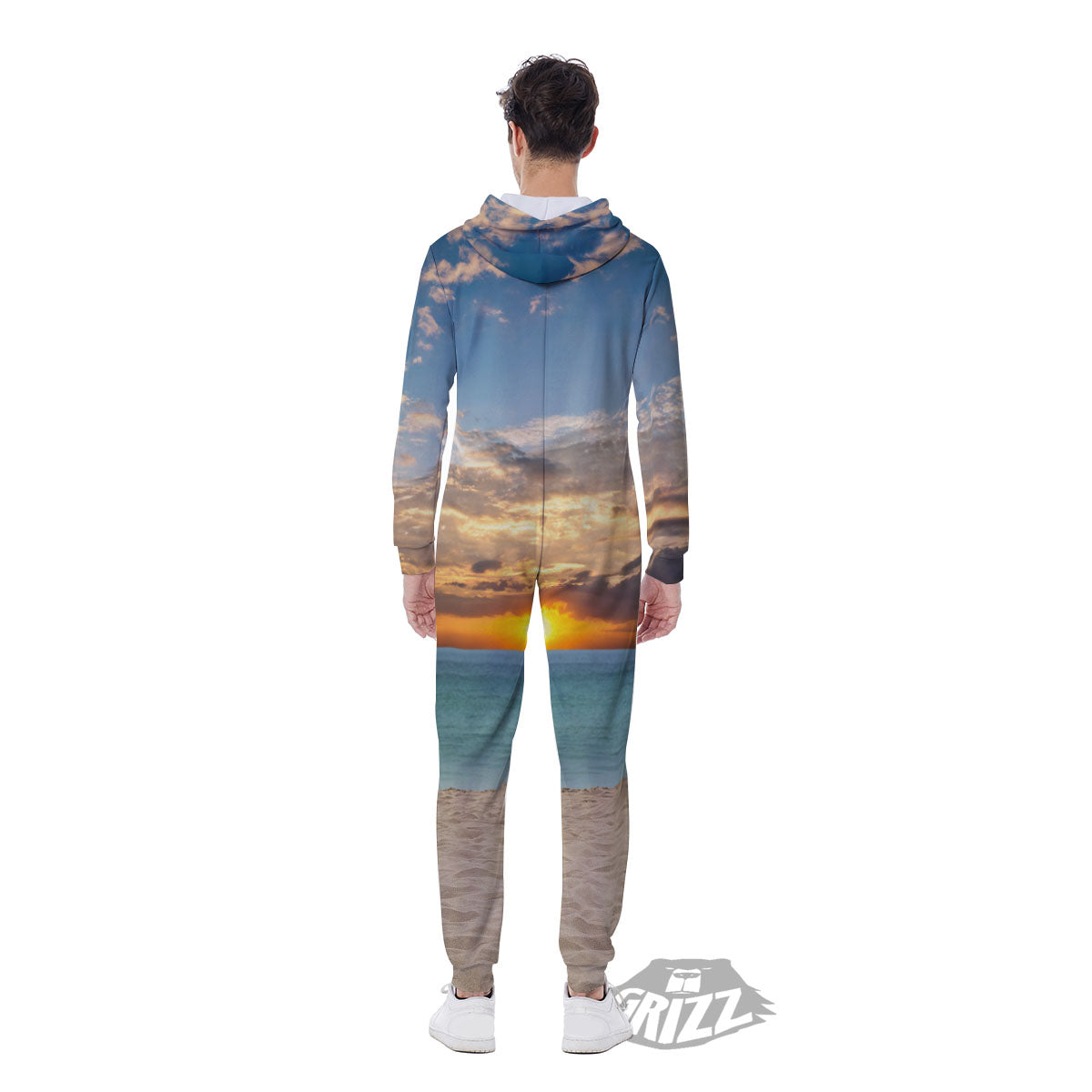 Sand Beach And Sunset Print Men's Jumpsuit-grizzshop