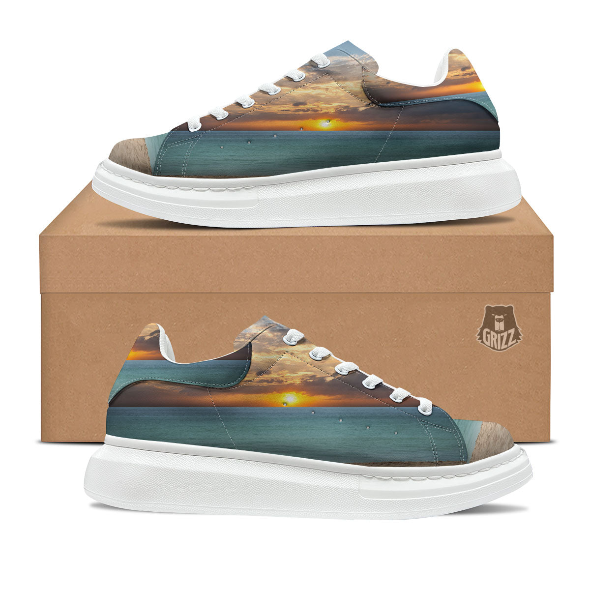 Sand Beach And Sunset Print Platform Shoes-grizzshop