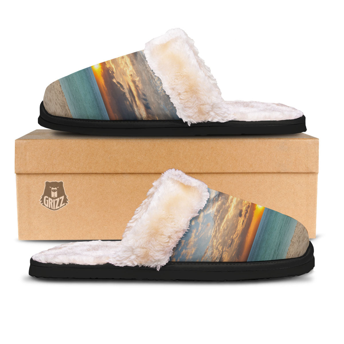 Sand Beach And Sunset Print Slippers-grizzshop