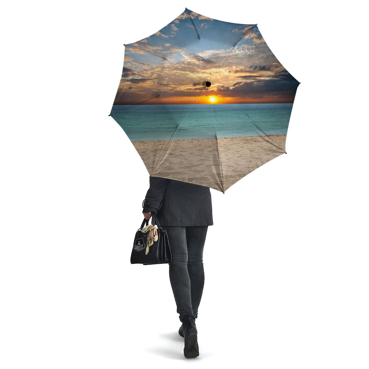 Sand Beach And Sunset Print Umbrella-grizzshop