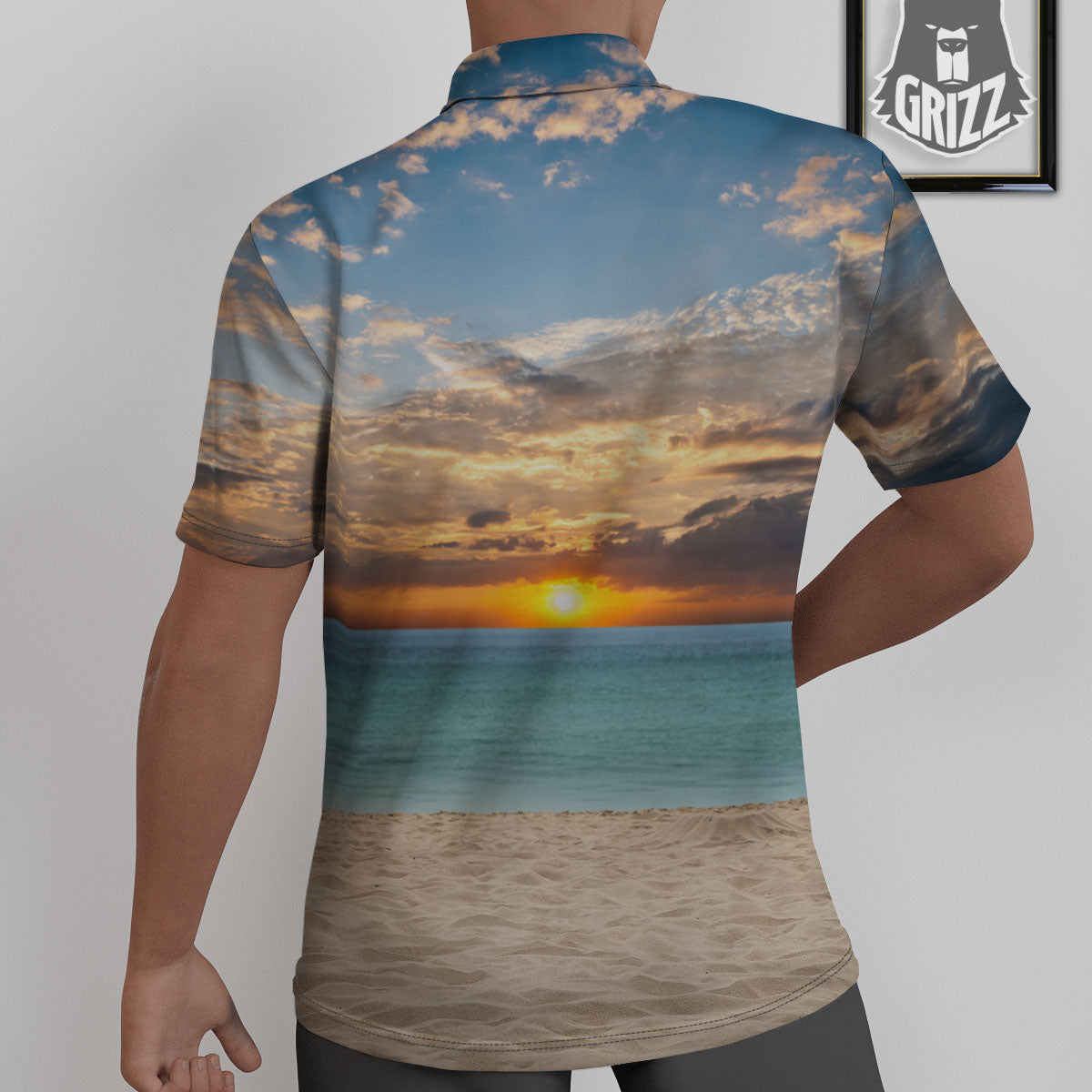 Sand Beach And Sunset Print Untucked Shirts-grizzshop