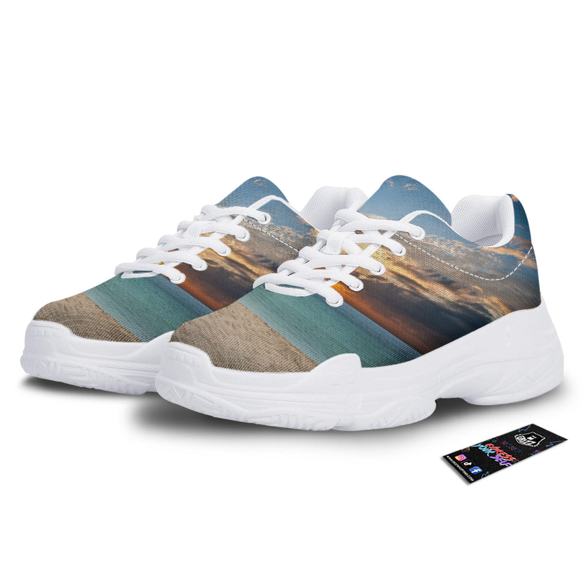 Sand Beach And Sunset Print White Chunky Shoes-grizzshop