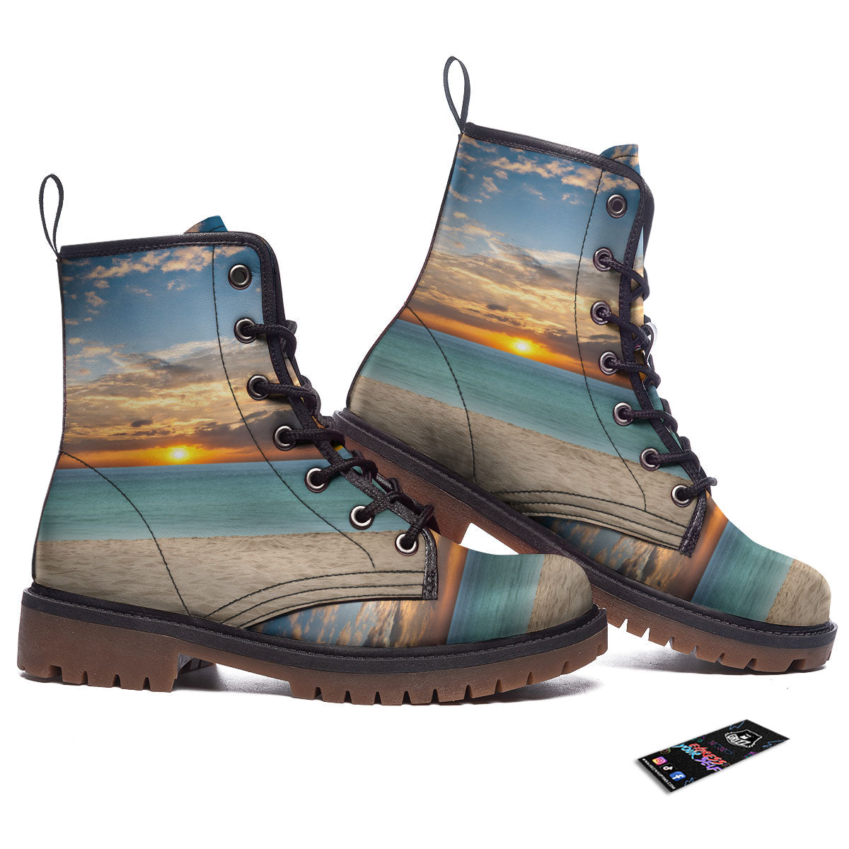 Sand Beach And Sunset Print Work Boots-grizzshop