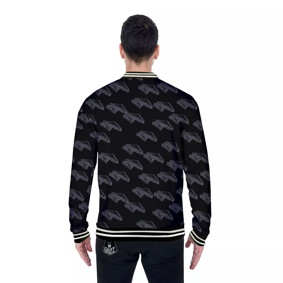 Sandwich Black Doodle Print Pattern Baseball Jacket-grizzshop