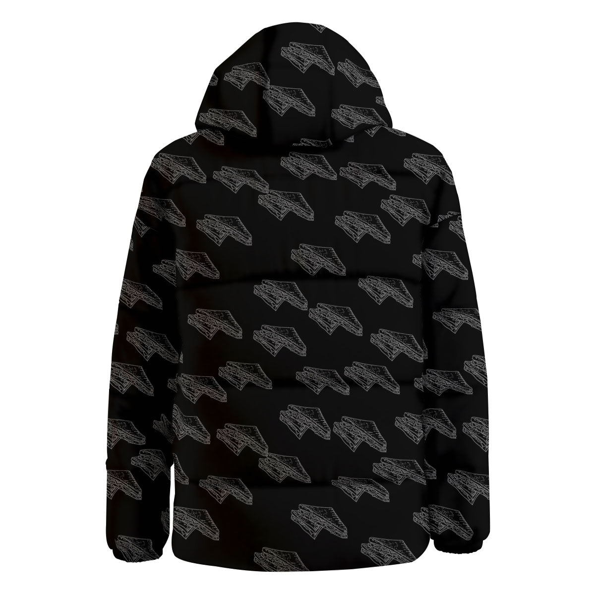 Sandwich Black Doodle Print Pattern Down Jacket-grizzshop