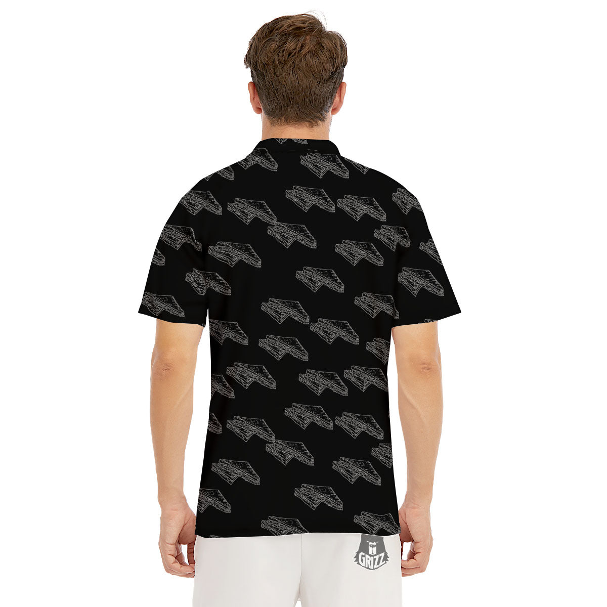 Sandwich Black Doodle Print Pattern Men's Golf Shirts-grizzshop