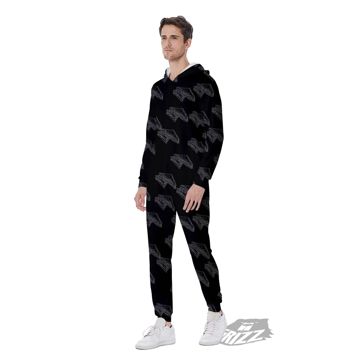 Sandwich Black Doodle Print Pattern Men's Jumpsuit-grizzshop