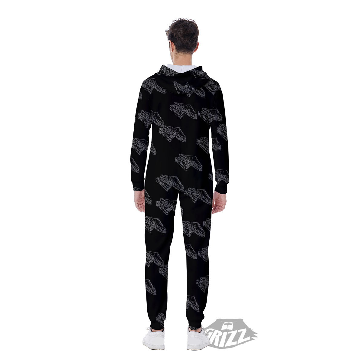 Sandwich Black Doodle Print Pattern Men's Jumpsuit-grizzshop