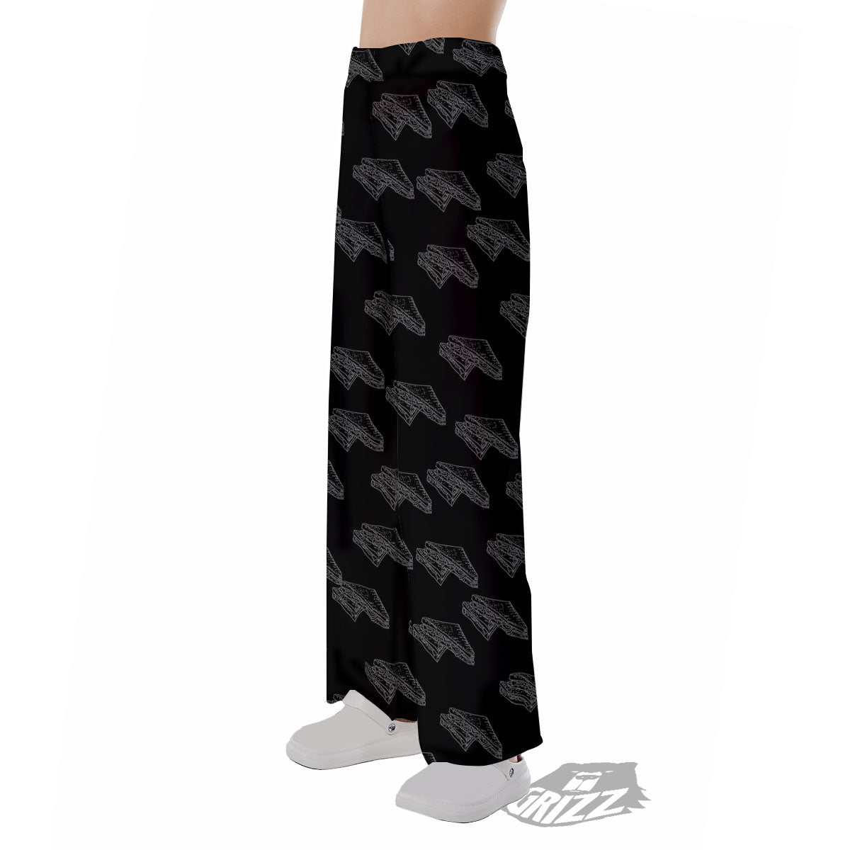 Sandwich Black Doodle Print Pattern Pajama Pants-grizzshop