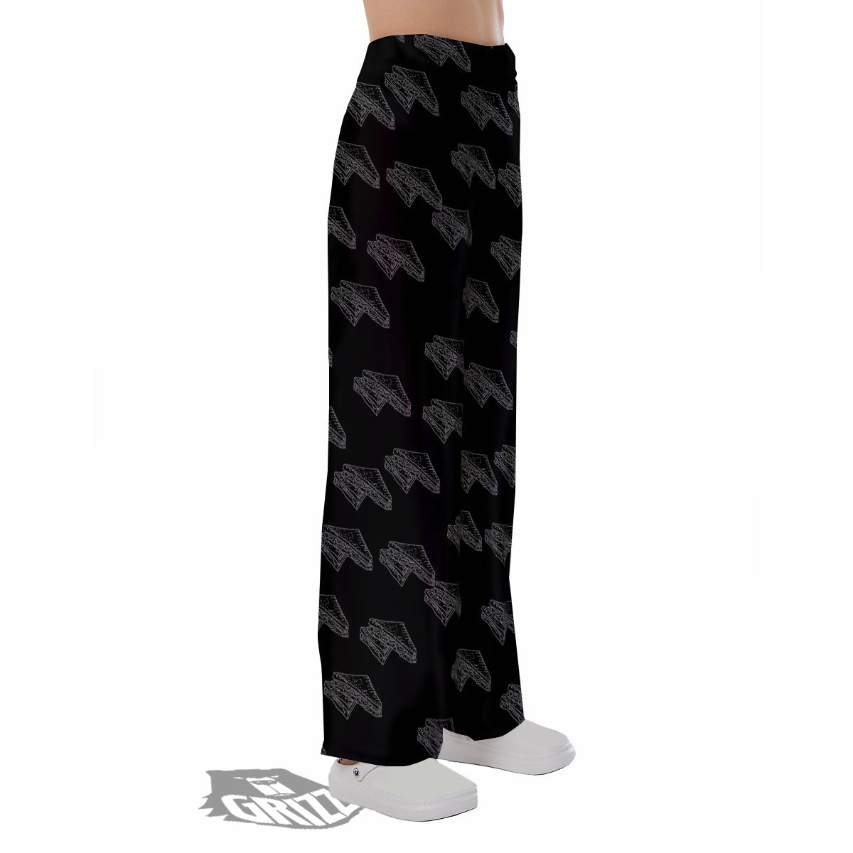 Sandwich Black Doodle Print Pattern Pajama Pants-grizzshop