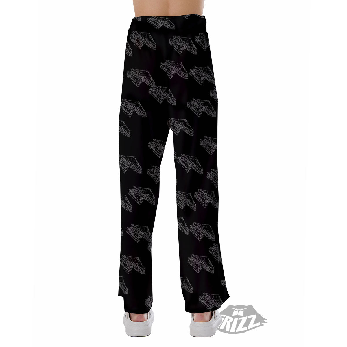 Sandwich Black Doodle Print Pattern Pajama Pants-grizzshop