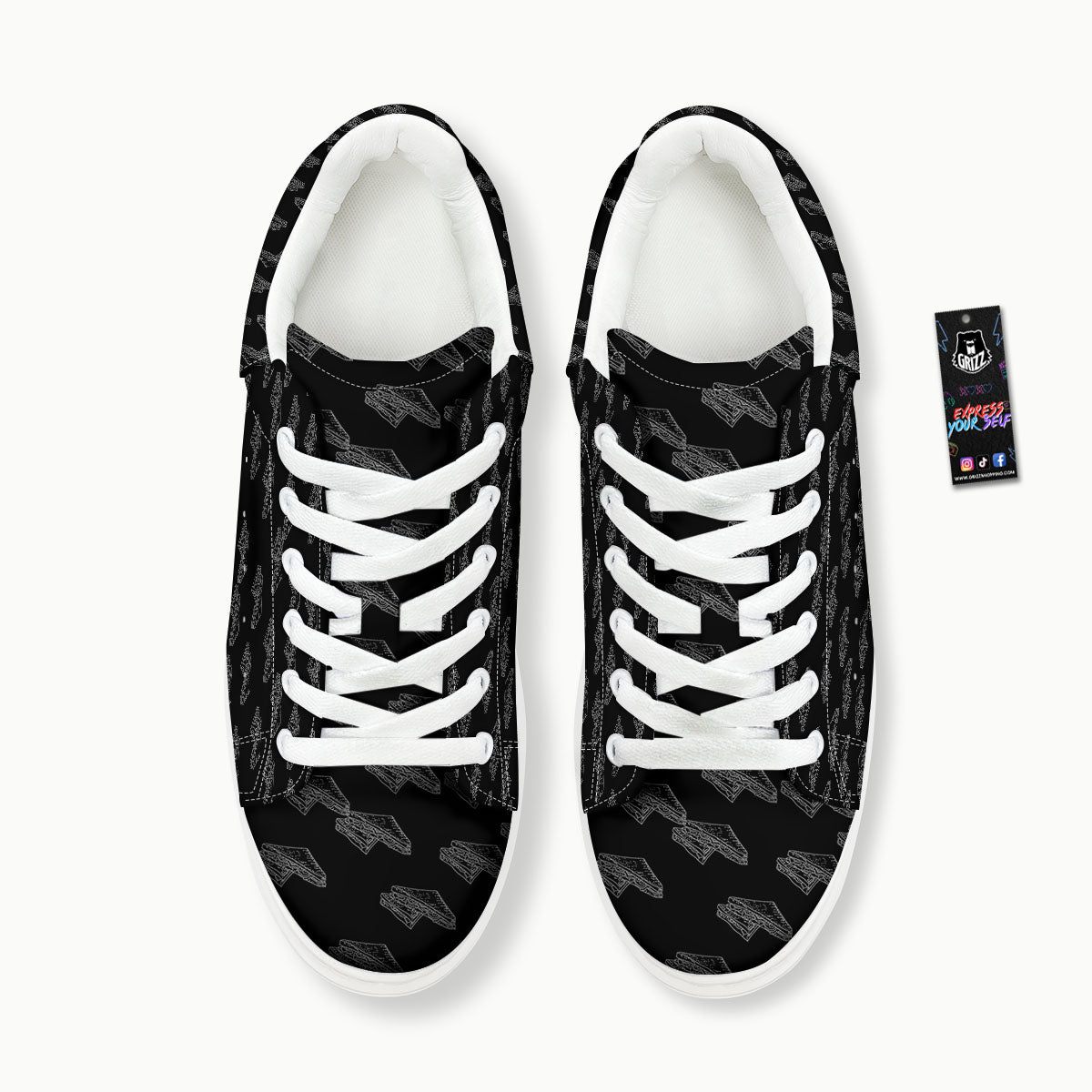 Sandwich Black Doodle Print Pattern Platform Shoes-grizzshop