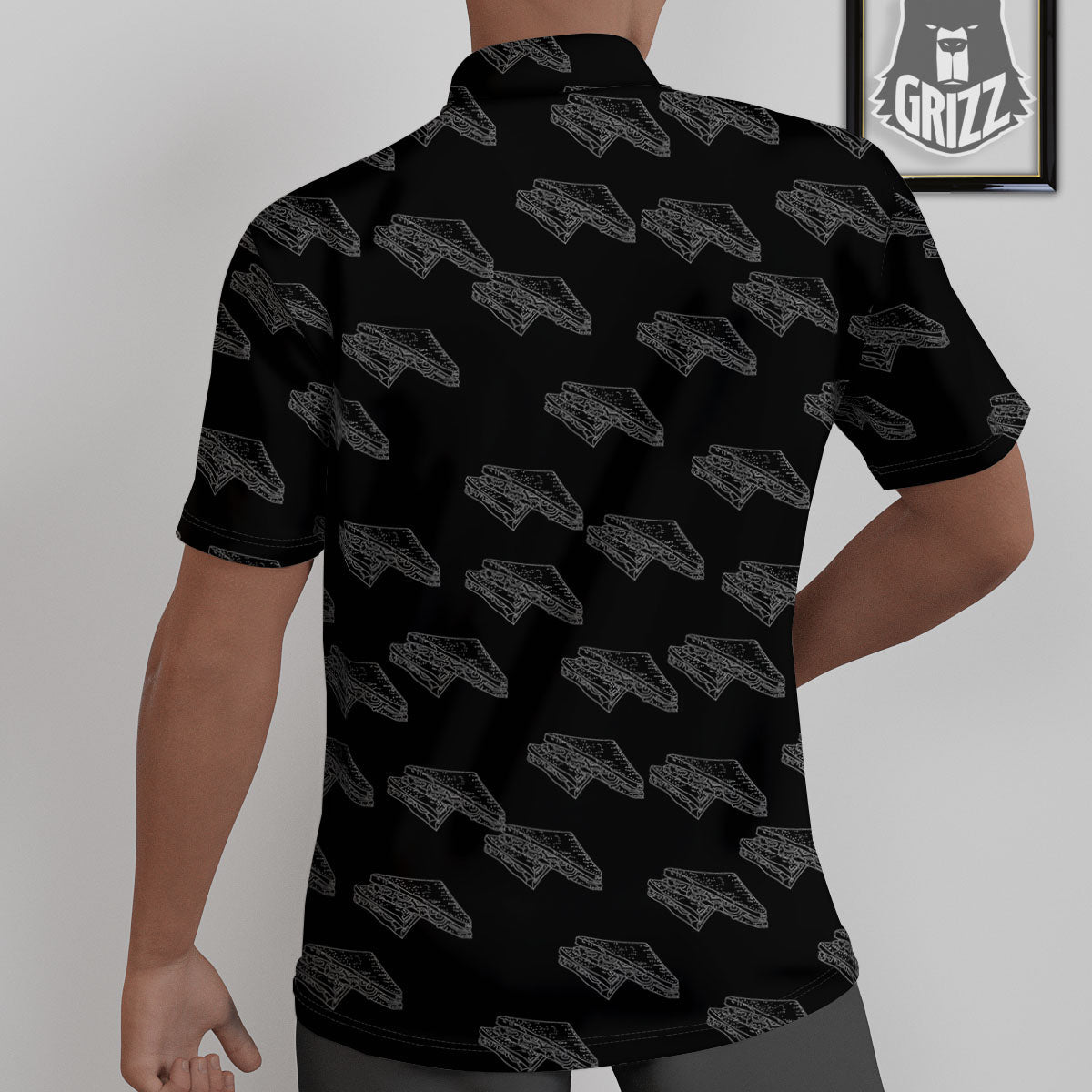 Sandwich Black Doodle Print Pattern Untucked Shirts-grizzshop